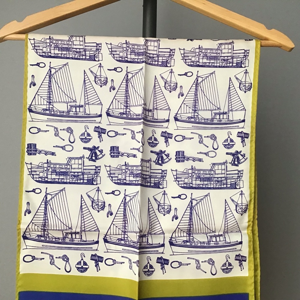 Vintage Adorit Nautical Rectangular Mens Scarf Yacht and Sailor Knots Pattern